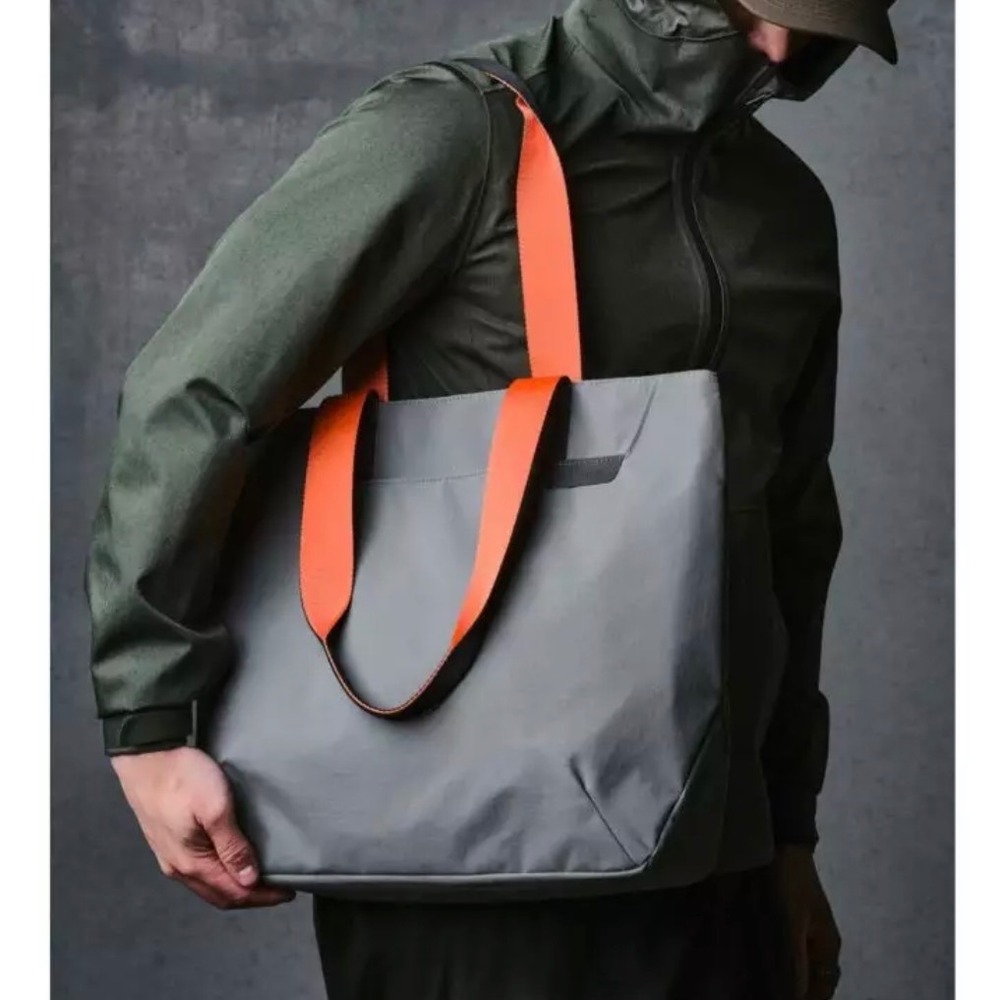 Grey Tote Bag with Orange Straps - Minimal Women's Tote